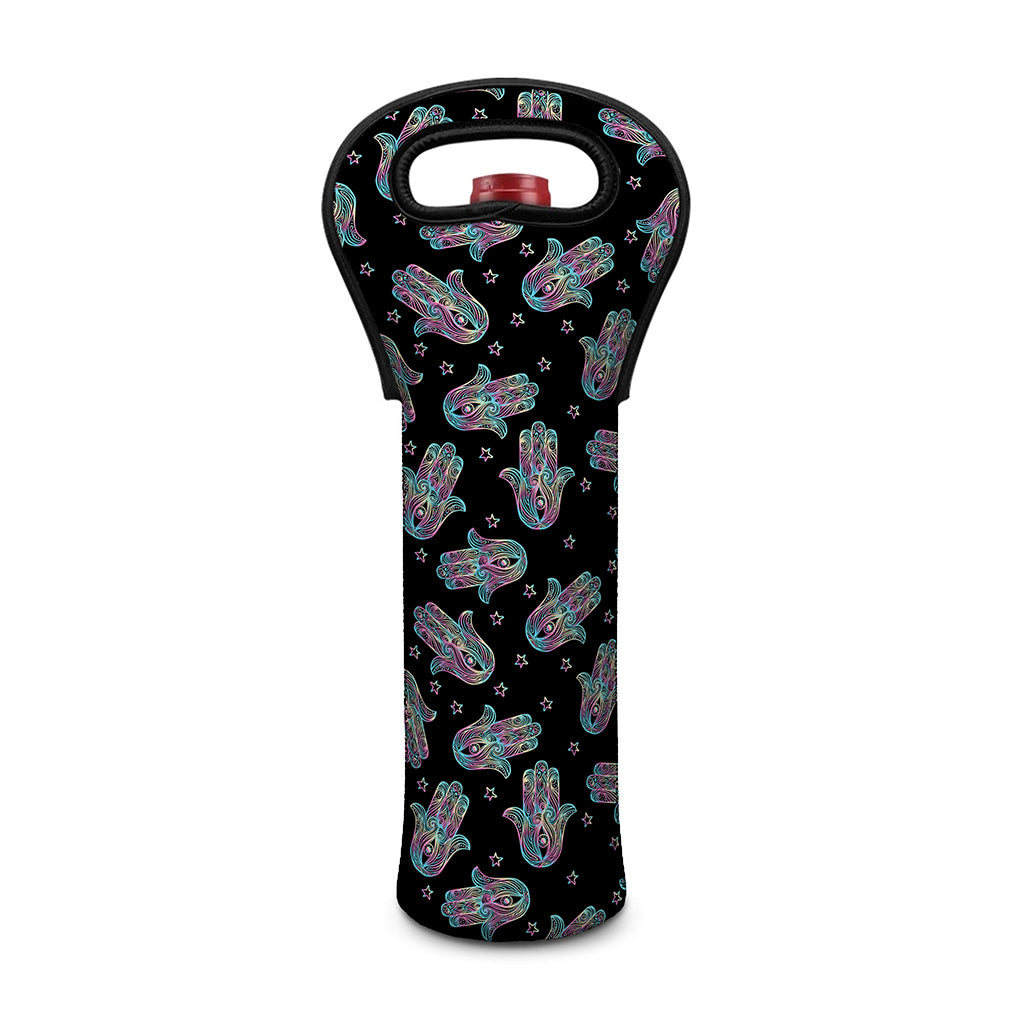 Colorful Hamsa Hand Print Single Neoprene Wine Tote