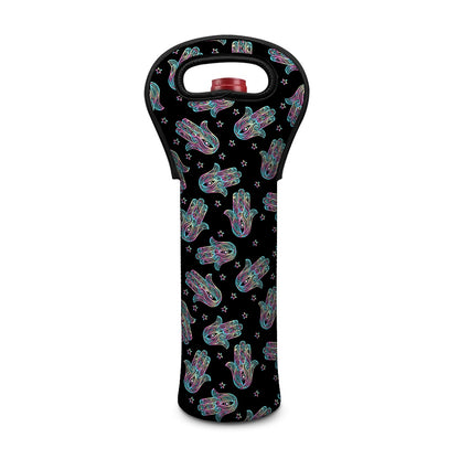 Colorful Hamsa Hand Print Single Neoprene Wine Tote