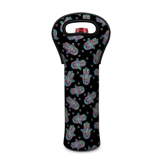 Colorful Hamsa Hand Print Single Neoprene Wine Tote