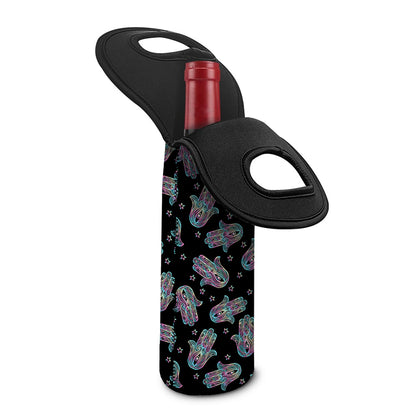 Colorful Hamsa Hand Print Single Neoprene Wine Tote