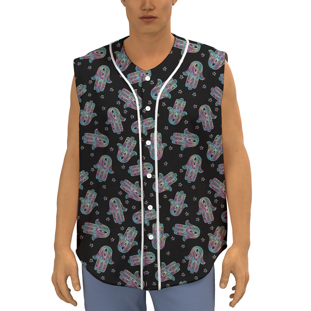 Colorful Hamsa Hand Print Sleeveless Baseball Jersey