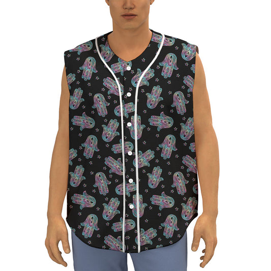 Colorful Hamsa Hand Print Sleeveless Baseball Jersey