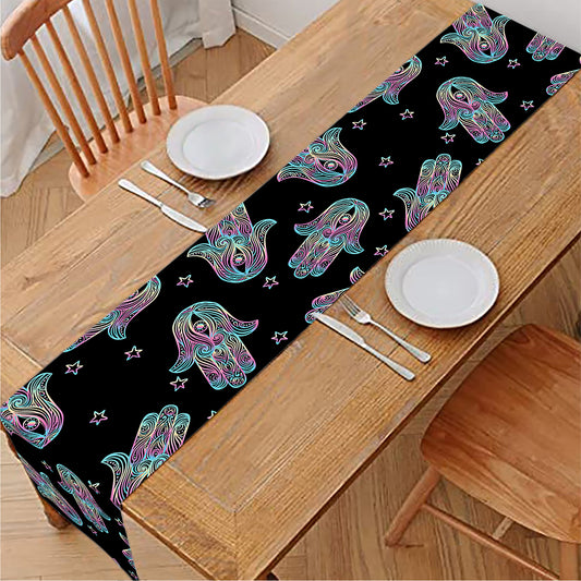 Colorful Hamsa Hand Print Table Runner