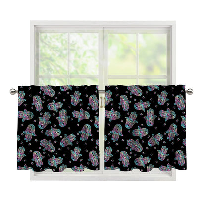 Colorful Hamsa Hand Print Tier Curtains