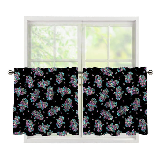 Colorful Hamsa Hand Print Tier Curtains