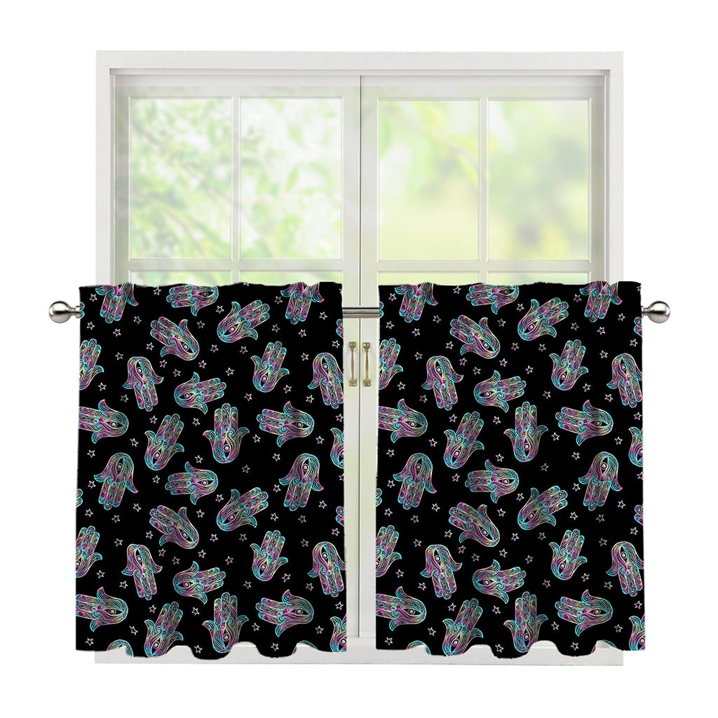 Colorful Hamsa Hand Print Tier Curtains