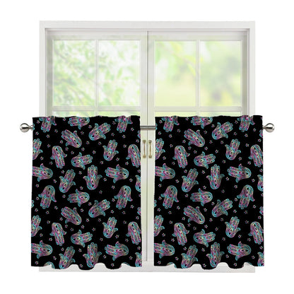 Colorful Hamsa Hand Print Tier Curtains