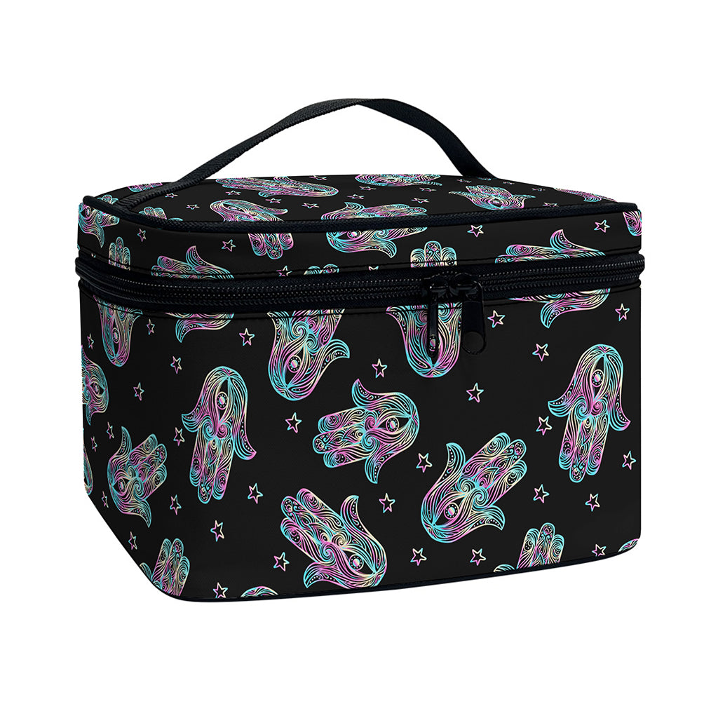 Colorful Hamsa Hand Print Travel Makeup Bag