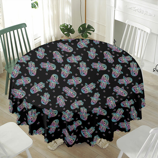Colorful Hamsa Hand Print Waterproof Round Tablecloth