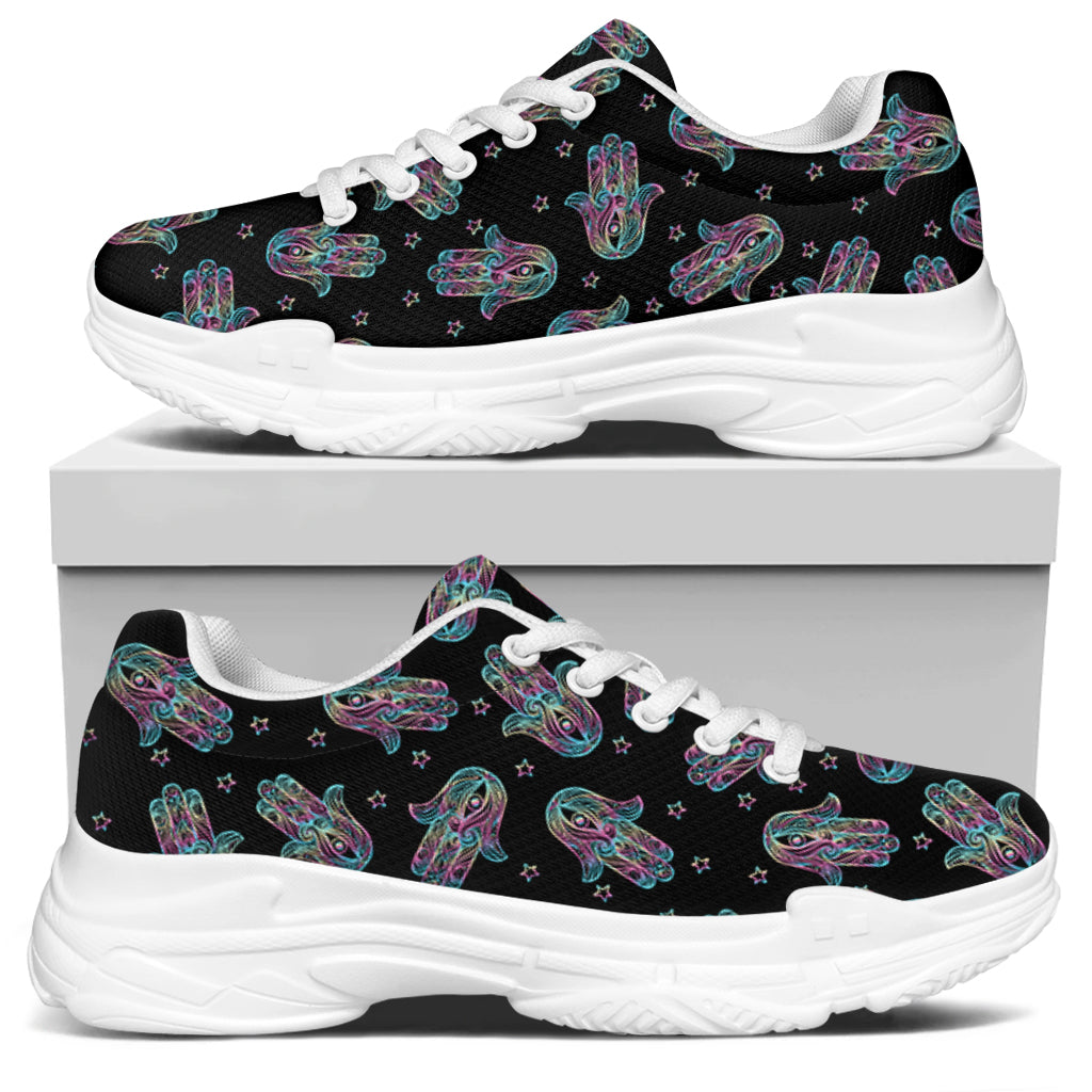 Colorful Hamsa Hand Print White Chunky Shoes