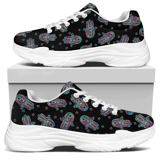 Colorful Hamsa Hand Print White Chunky Shoes