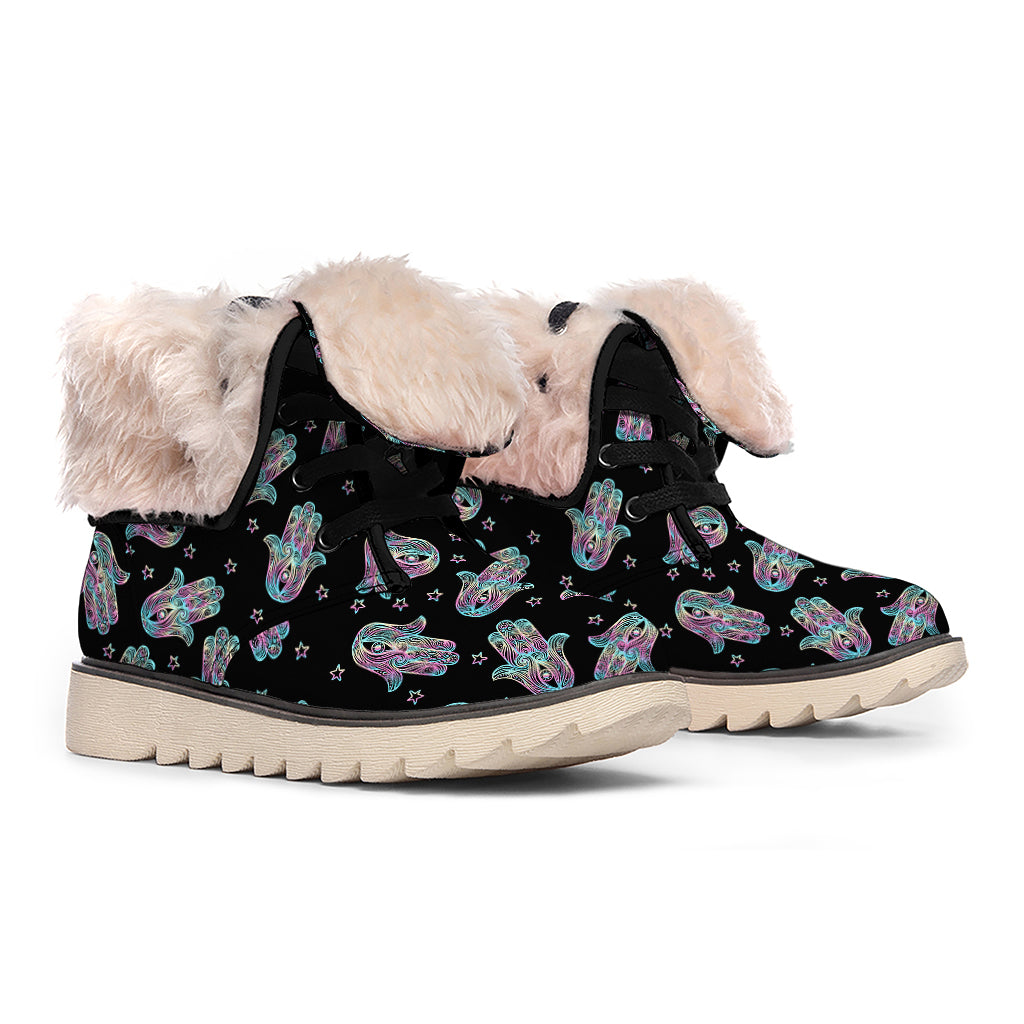 Colorful Hamsa Hand Print Winter Boots