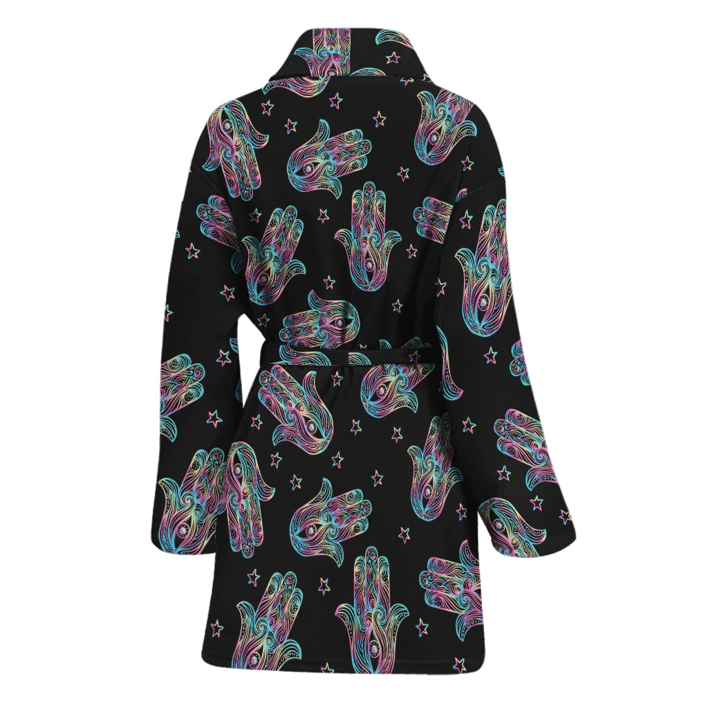 Colorful Hamsa Hand Print Women's Bathrobe