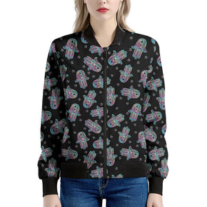 Colorful Hamsa Hand Print Women's Bomber Jacket