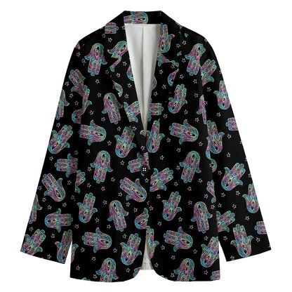 Colorful Hamsa Hand Print Women's Cotton Blazer