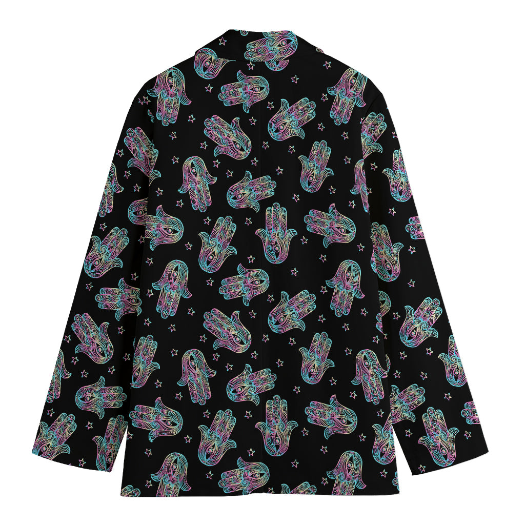 Colorful Hamsa Hand Print Women's Cotton Blazer
