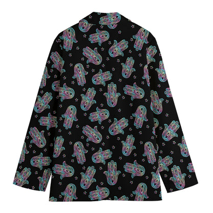 Colorful Hamsa Hand Print Women's Cotton Blazer