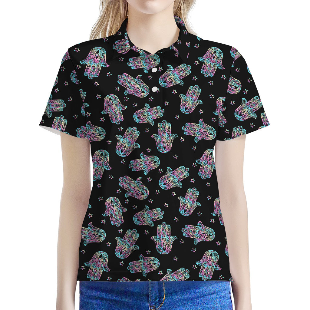 Colorful Hamsa Hand Print Women's Polo Shirt