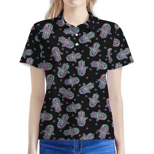 Colorful Hamsa Hand Print Women's Polo Shirt