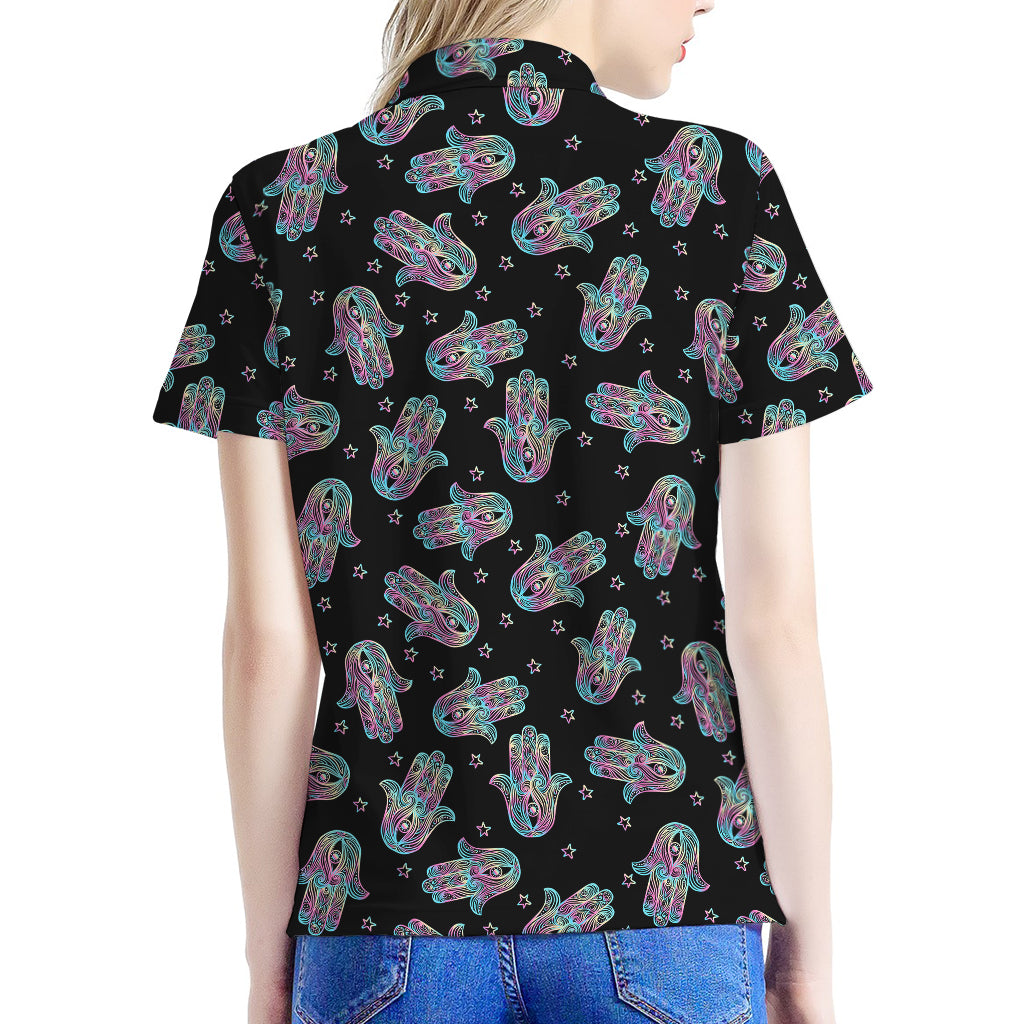 Colorful Hamsa Hand Print Women's Polo Shirt