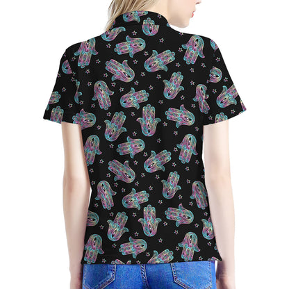 Colorful Hamsa Hand Print Women's Polo Shirt