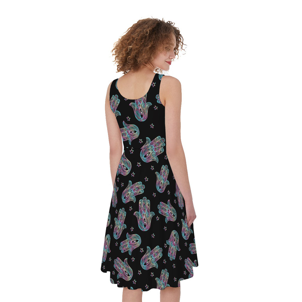 Colorful Hamsa Hand Print Women's Sleeveless Dress