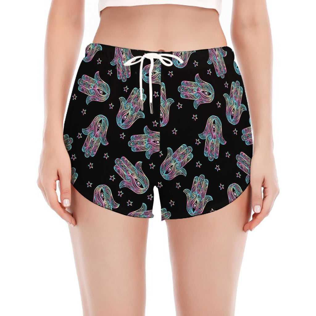 Colorful Hamsa Hand Print Women's Split Running Shorts
