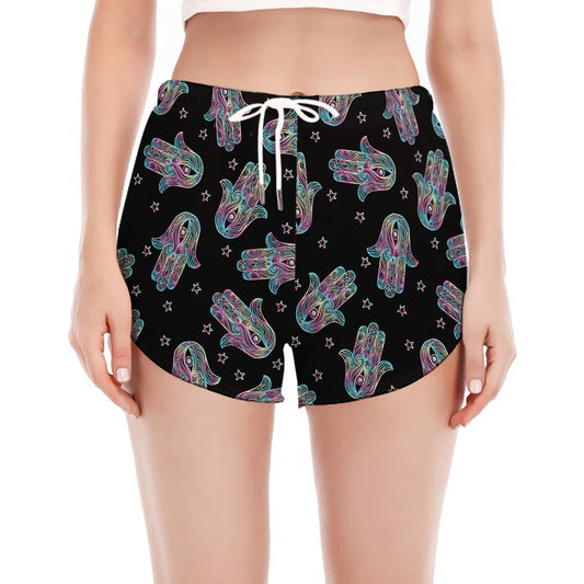 Colorful Hamsa Hand Print Women's Split Running Shorts