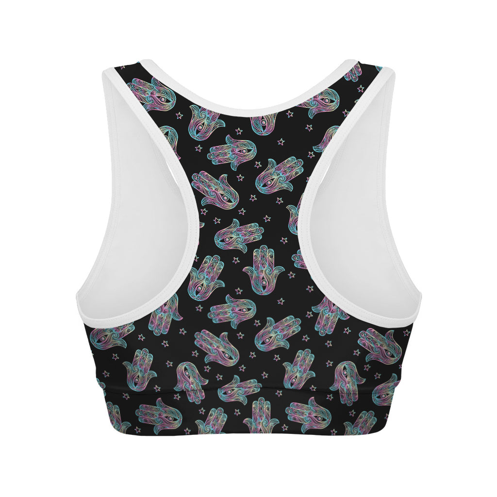 Colorful Hamsa Hand Print Women's Sports Bra