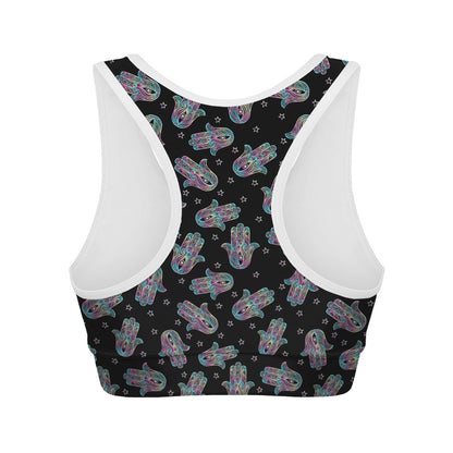 Colorful Hamsa Hand Print Women's Sports Bra