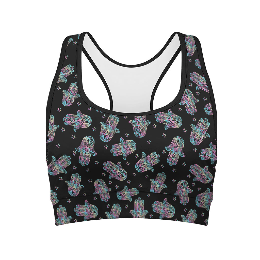 Colorful Hamsa Hand Print Women's Sports Bra