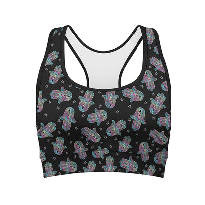 Colorful Hamsa Hand Print Women's Sports Bra