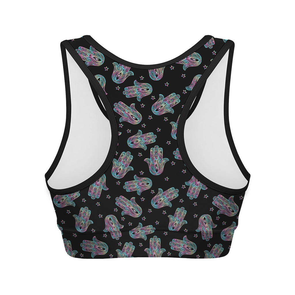 Colorful Hamsa Hand Print Women's Sports Bra