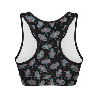Colorful Hamsa Hand Print Women's Sports Bra