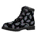 Colorful Hamsa Hand Print Padded Collar Lace Up Boots