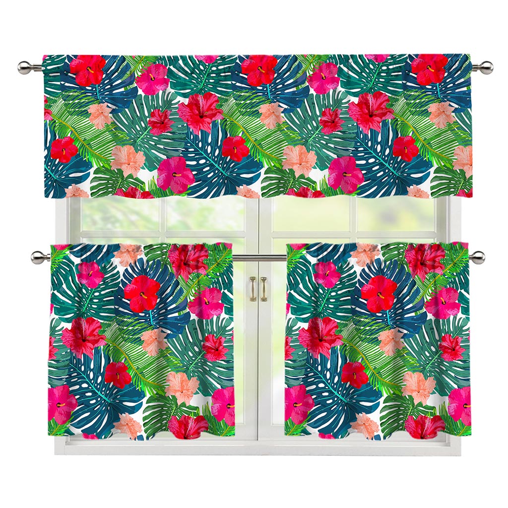 Colorful Hawaii Floral Pattern Print 3 Piece Kitchen Curtains