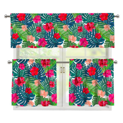 Colorful Hawaii Floral Pattern Print 3 Piece Kitchen Curtains