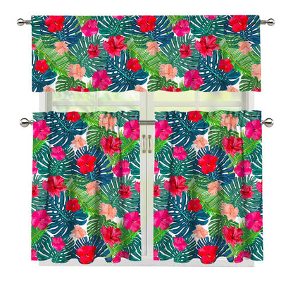 Colorful Hawaii Floral Pattern Print 3 Piece Kitchen Curtains