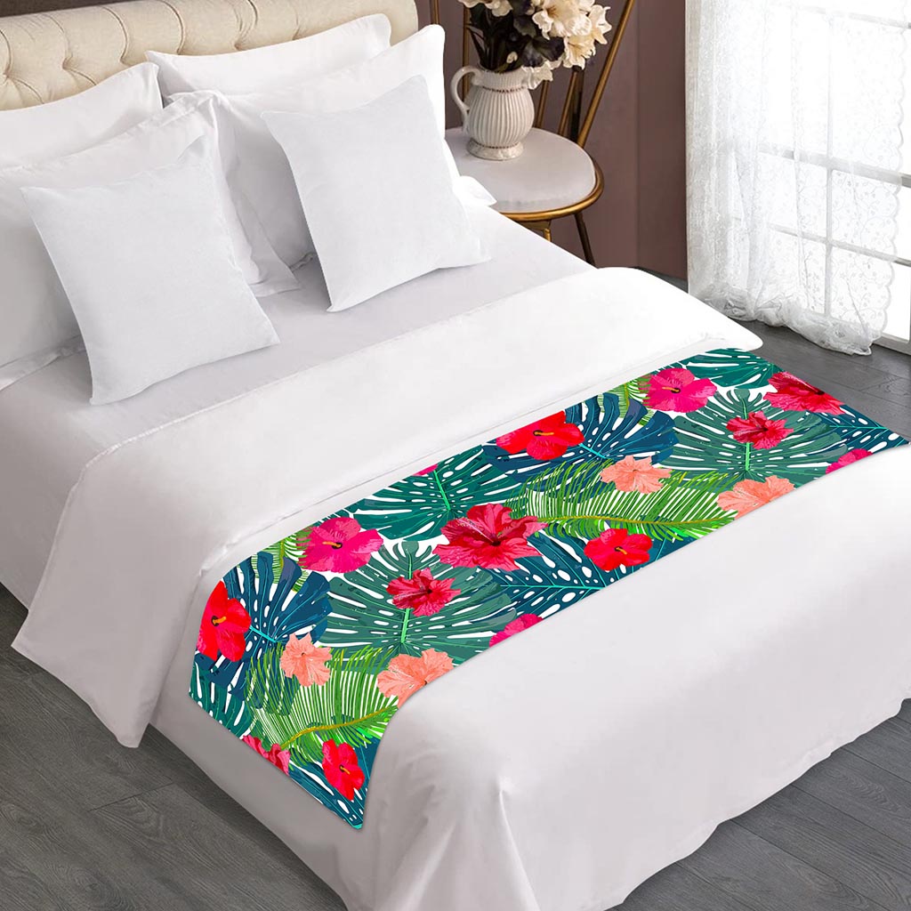 Colorful Hawaii Floral Pattern Print Bed Runner
