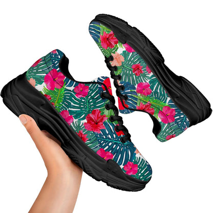 Colorful Hawaii Floral Pattern Print Black Chunky Shoes