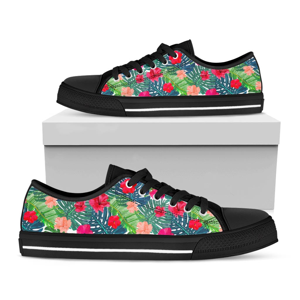 Colorful Hawaii Floral Pattern Print Black Low Top Sneakers