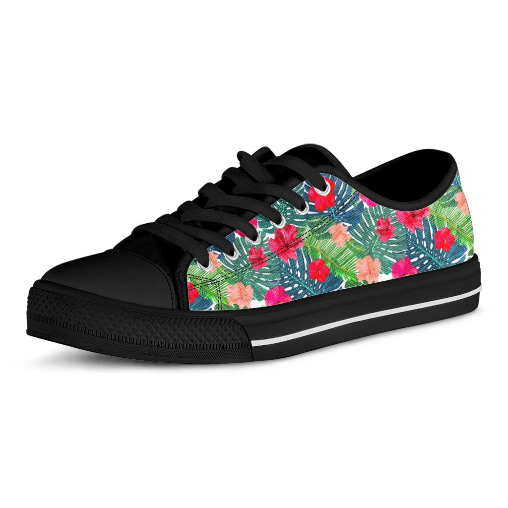 Colorful Hawaii Floral Pattern Print Black Low Top Sneakers