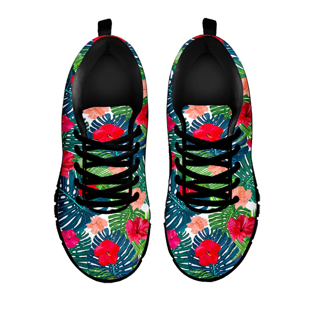 Colorful Hawaii Floral Pattern Print Black Running Shoes