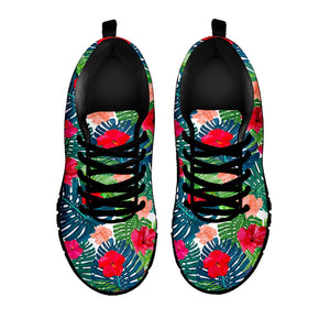 Colorful Hawaii Floral Pattern Print Black Running Shoes