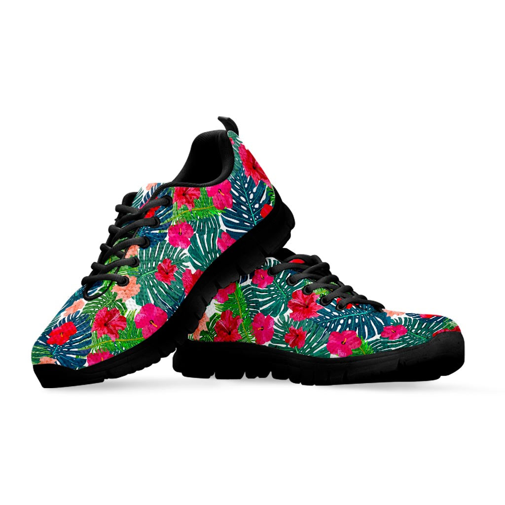 Colorful Hawaii Floral Pattern Print Black Running Shoes