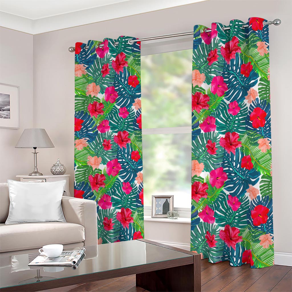 Colorful Hawaii Floral Pattern Print Blackout Grommet Curtains