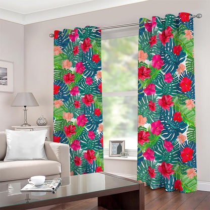 Colorful Hawaii Floral Pattern Print Blackout Grommet Curtains