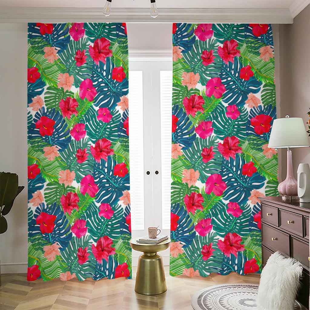 Colorful Hawaii Floral Pattern Print Blackout Pencil Pleat Curtains