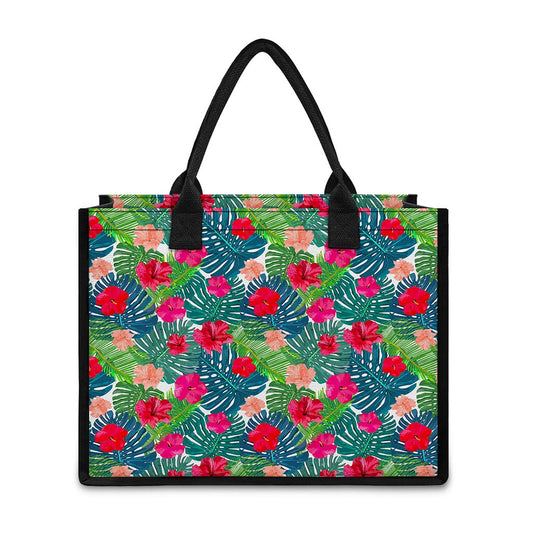 Colorful Hawaii Floral Pattern Print Canvas Tote Bag