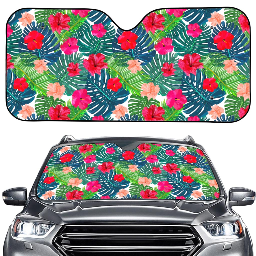 Colorful Hawaii Floral Pattern Print Car Windshield Sun Shade